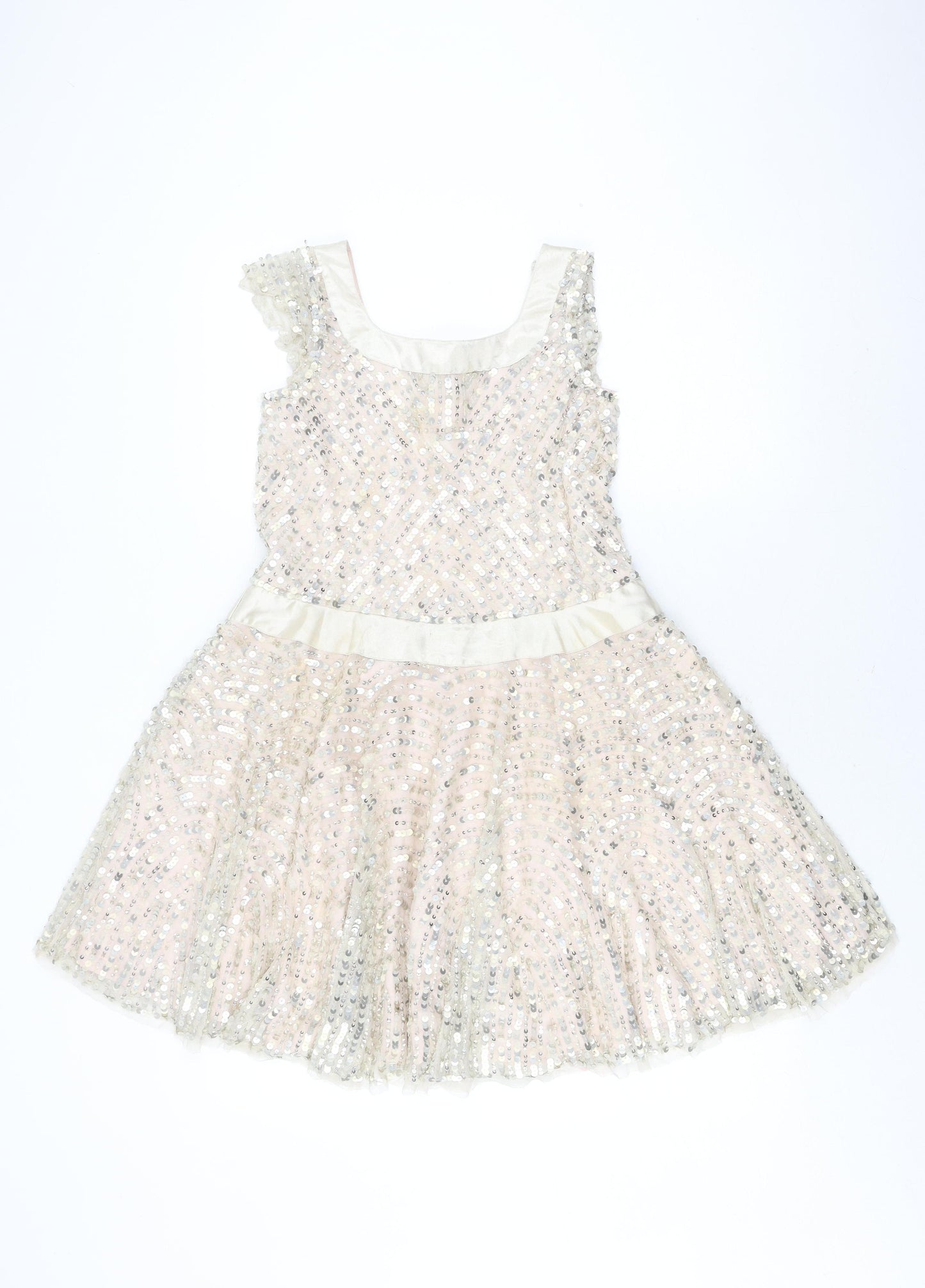 Monsoon Girls Beige Sequin A-Line Party Dress, Size 8-9