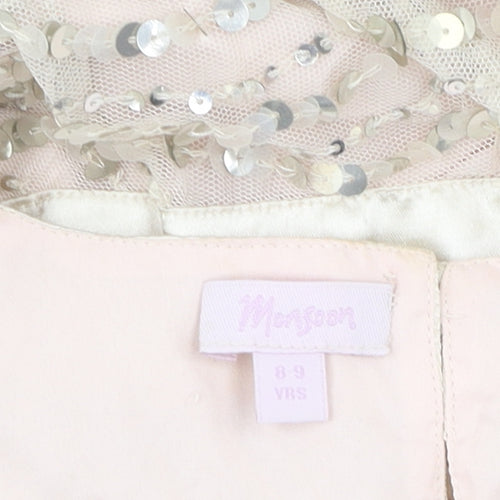 Monsoon Girls Beige Sequin A-Line Party Dress, Size 8-9