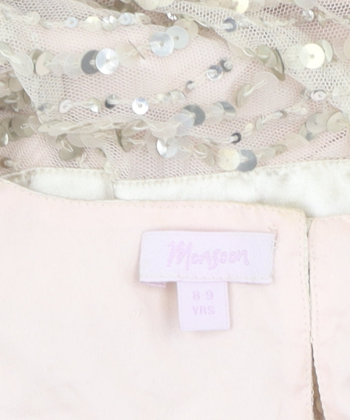 Monsoon Girls Beige Sequin A-Line Party Dress, Size 8-9