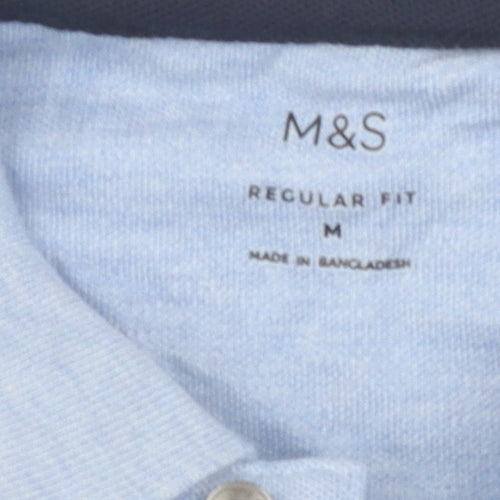 Marks and Spencer Men's Blue Polo Shirt - Medium
