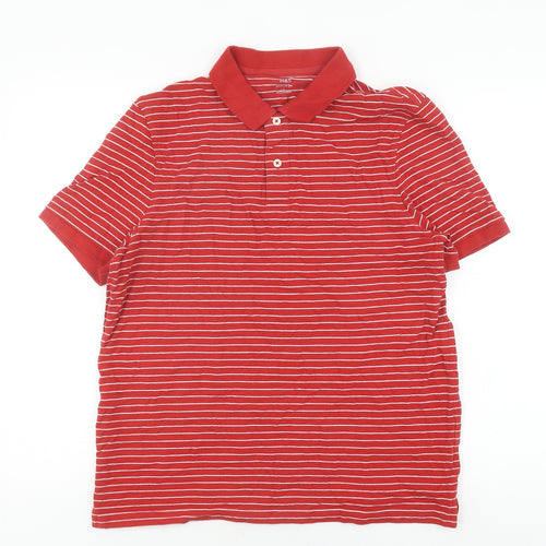 Marks and Spencer Men's Red Striped Polo Shirt L