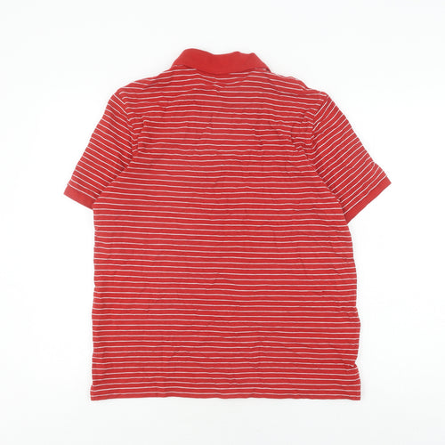 Marks and Spencer Men's Red Striped Polo Shirt L