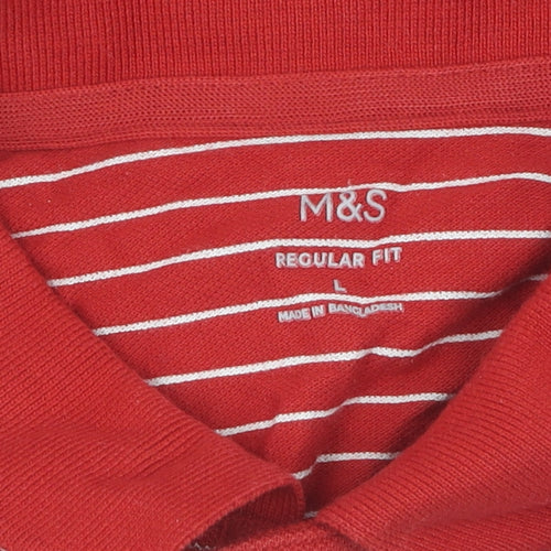 Marks and Spencer Men's Red Striped Polo Shirt L