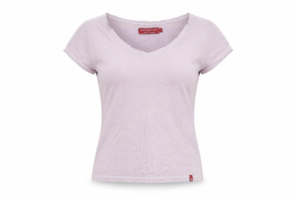 Front view of Women's White Stuff Pink T-Shirt, size 3, V-Neck Cotton