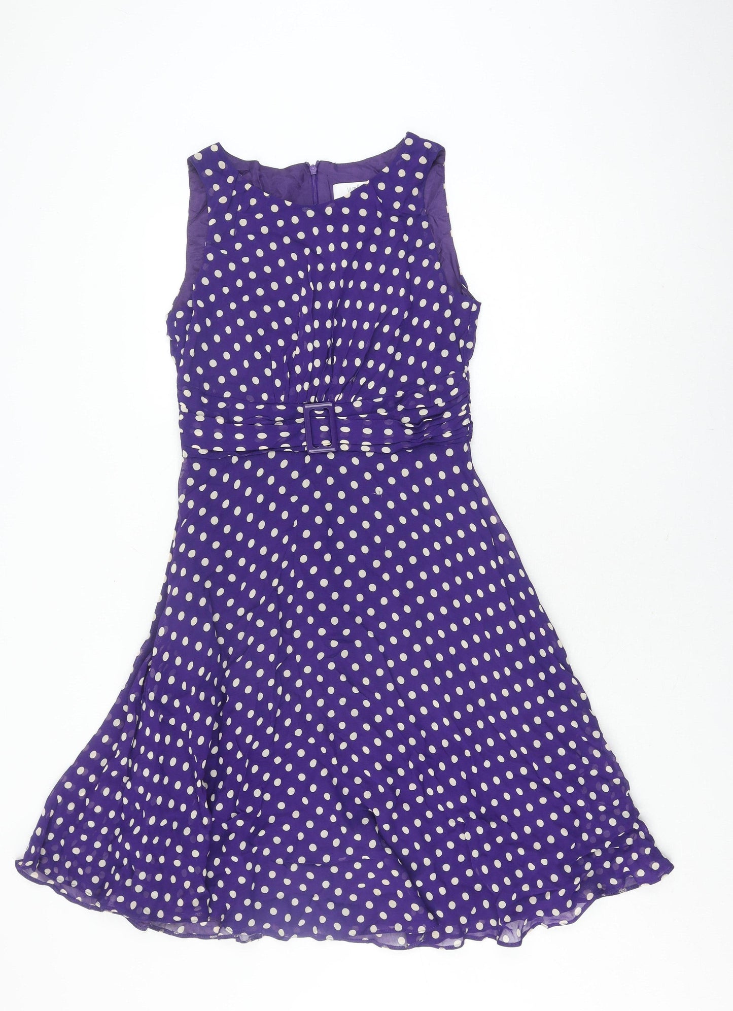 Wallis Petite Purple Polka Dot Fit & Flare Dress 12