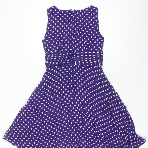 Wallis Petite Purple Polka Dot Fit & Flare Dress 12