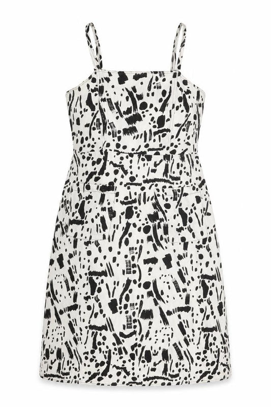 Front view of ASOS Women's Black White Animal Print Pinafore Dress UK 12