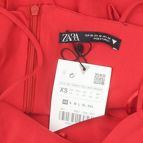 Zara Women's Red XS Slip Dress with Ruffles