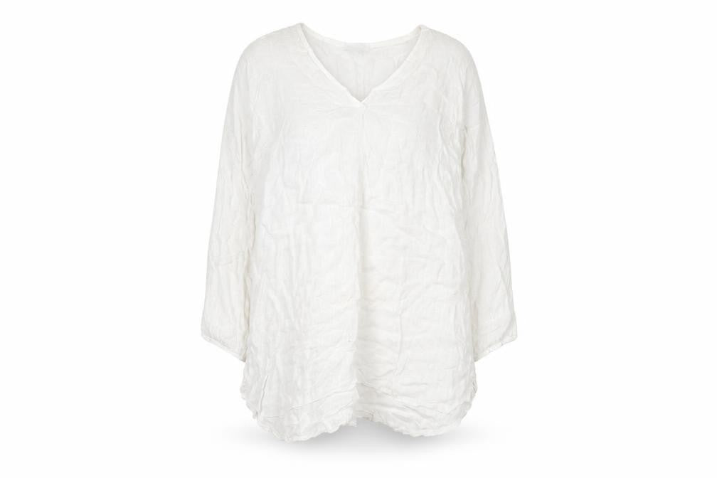 Front view of Apricot Women's White Cotton V-Neck Blouse Medium