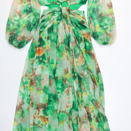 Boohoo Women's Green Floral Maxi Dress, Size 8