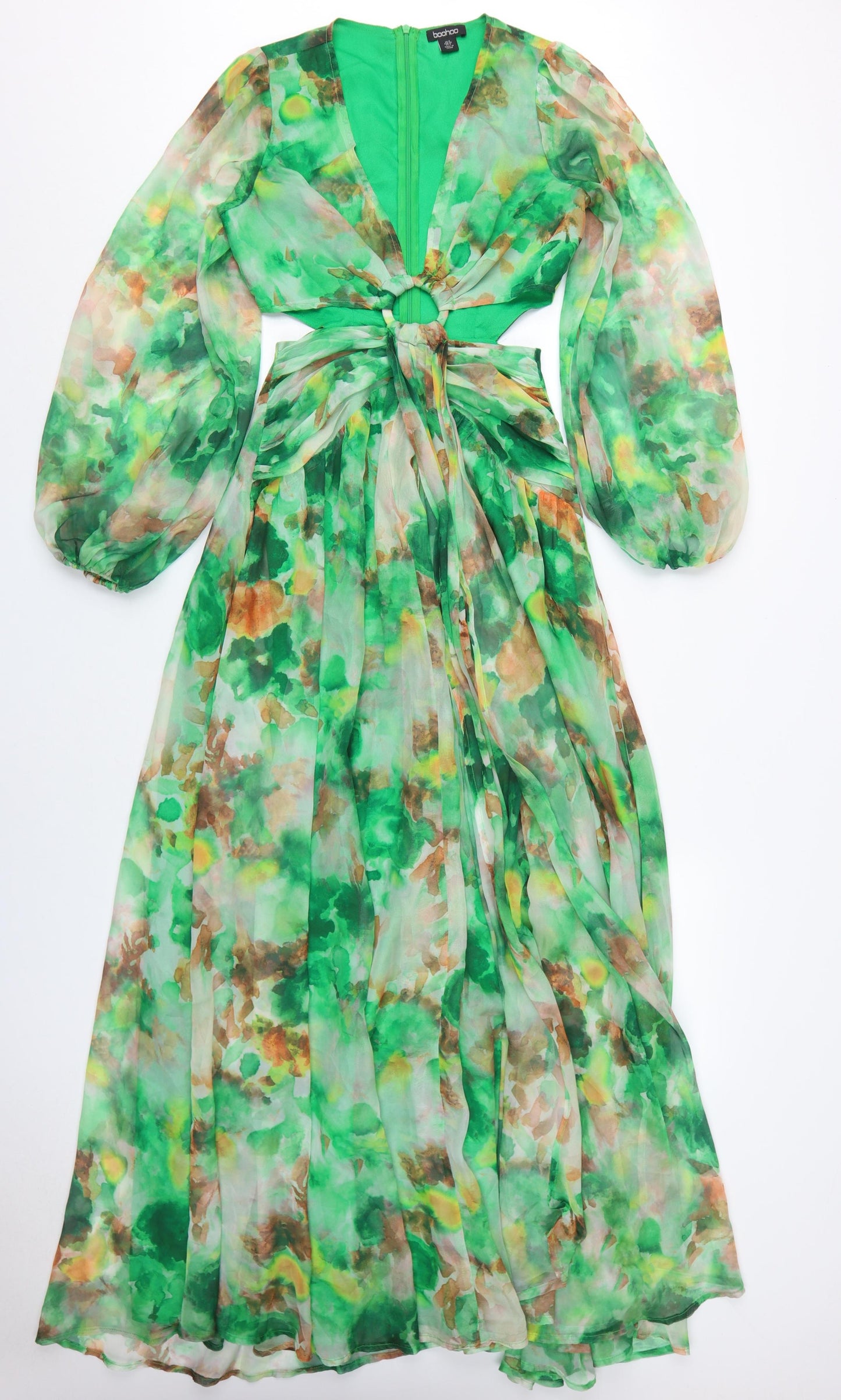 Boohoo Women's Green Floral Maxi Dress, Size 8