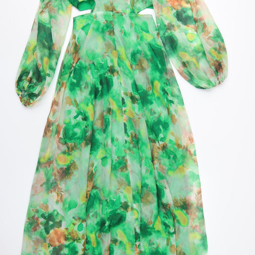 Boohoo Women's Green Floral Maxi Dress, Size 8