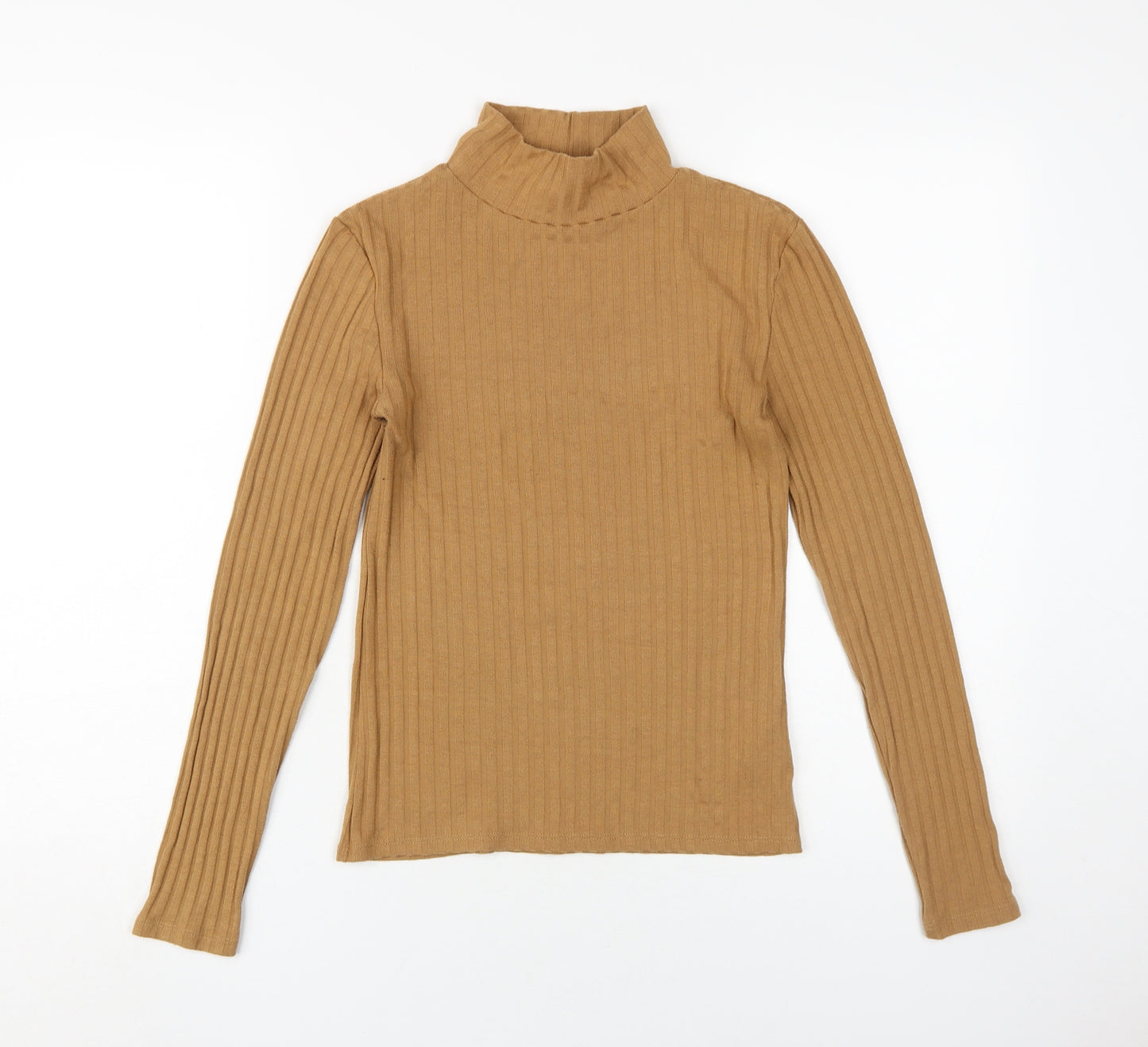 Topshop Women's Brown Long Sleeve Slim Fit High Neck Top