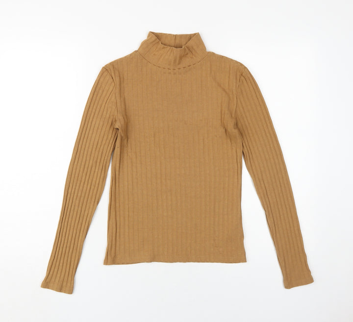 Topshop Women's Brown Long Sleeve Slim Fit High Neck Top