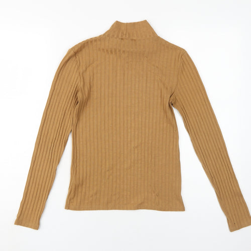 Topshop Women's Brown Long Sleeve Slim Fit High Neck Top