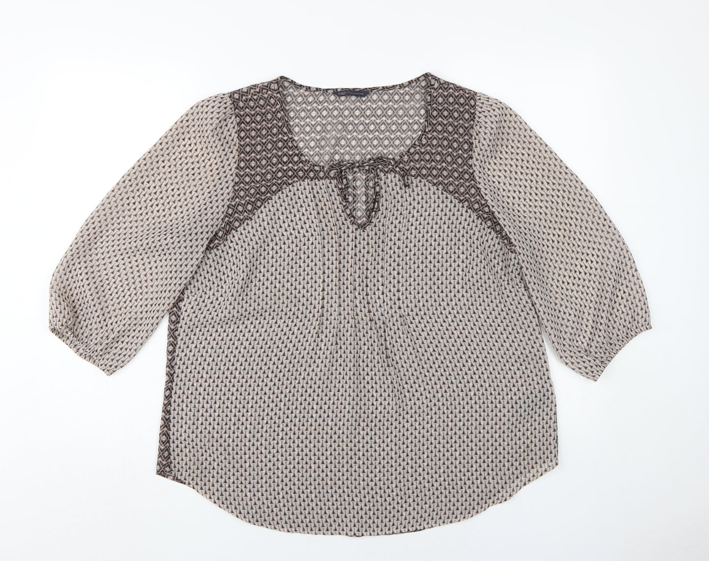 Marks and Spencer Women's Beige Geometric Tunic Blouse Size 14