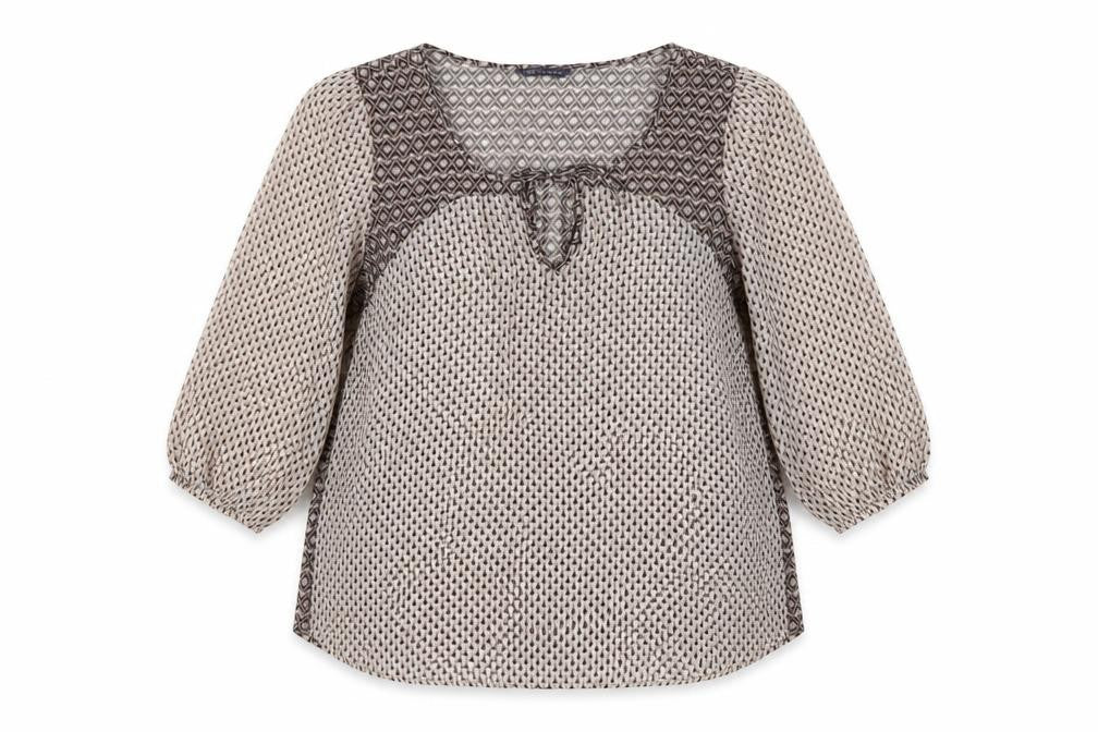 Front view of Marks & Spencer Women's Beige Geometric Tunic Blouse, size 14