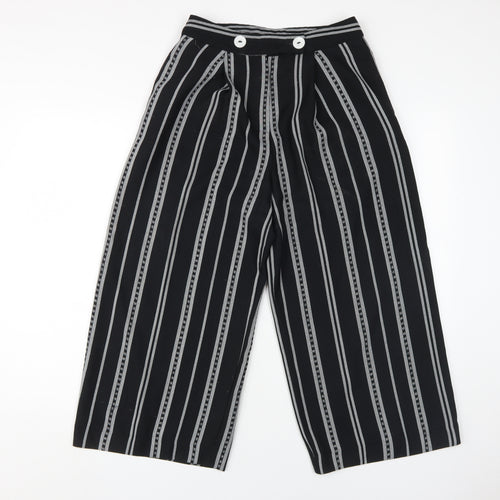 Topshop Women's Black Wide-Leg Striped Trousers, Size 8