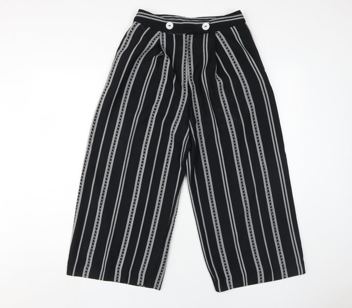 Topshop Women's Black Wide-Leg Striped Trousers, Size 8