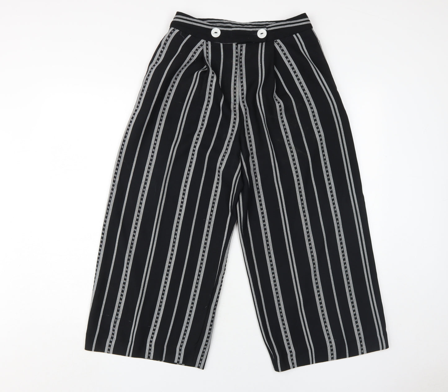 Topshop Women's Black Wide-Leg Striped Trousers, Size 8