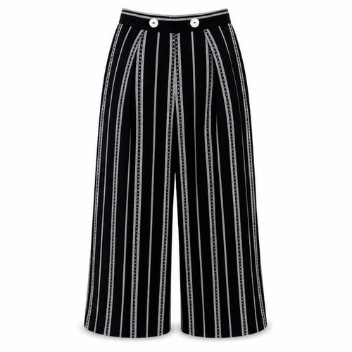 Topshop Women's Black Wide-Leg Striped Trousers, Size 8