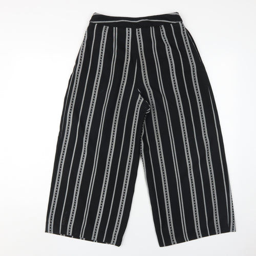 Topshop Women's Black Wide-Leg Striped Trousers, Size 8