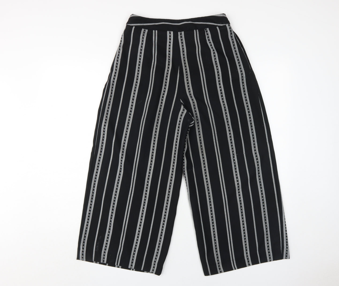 Topshop Women's Black Wide-Leg Striped Trousers, Size 8