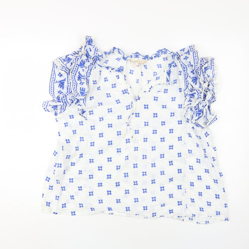 Mirasol Women's White Blouse, Size L, Floral Ruffle