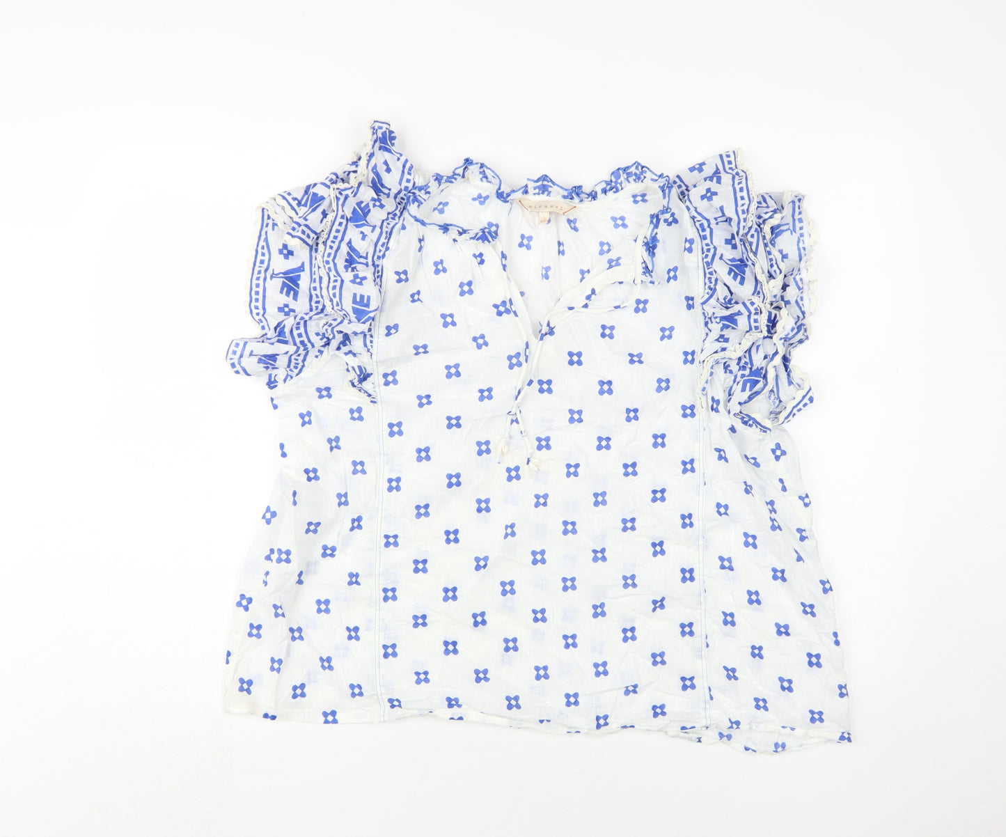 Mirasol Women's White Blouse, Size L, Floral Ruffle