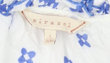 Mirasol Women's White Blouse, Size L, Floral Ruffle