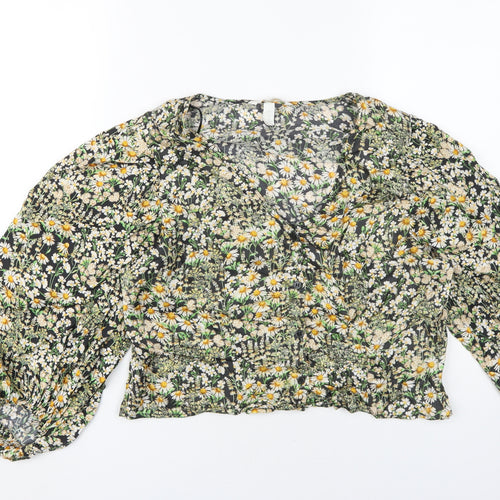 H&M Women's Floral Cropped Blouse, UK L, Viscose