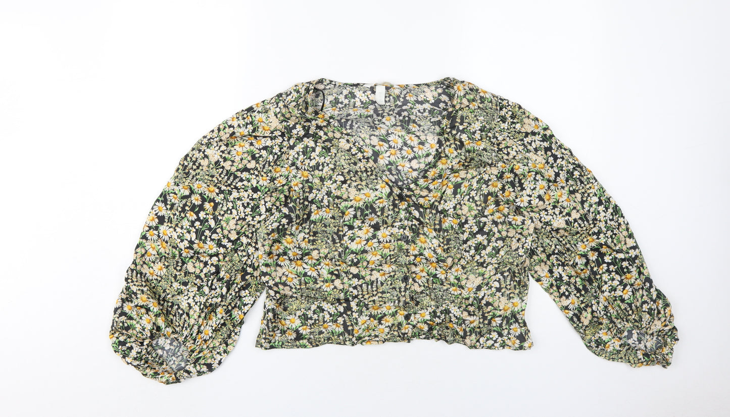 H&M Women's Floral Cropped Blouse, UK L, Viscose