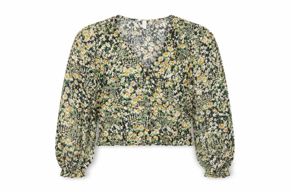 H&M Women's Floral Cropped Blouse, UK L, Viscose