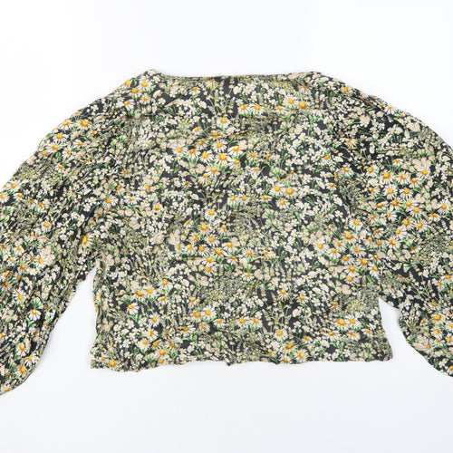 H&M Women's Floral Cropped Blouse, UK L, Viscose