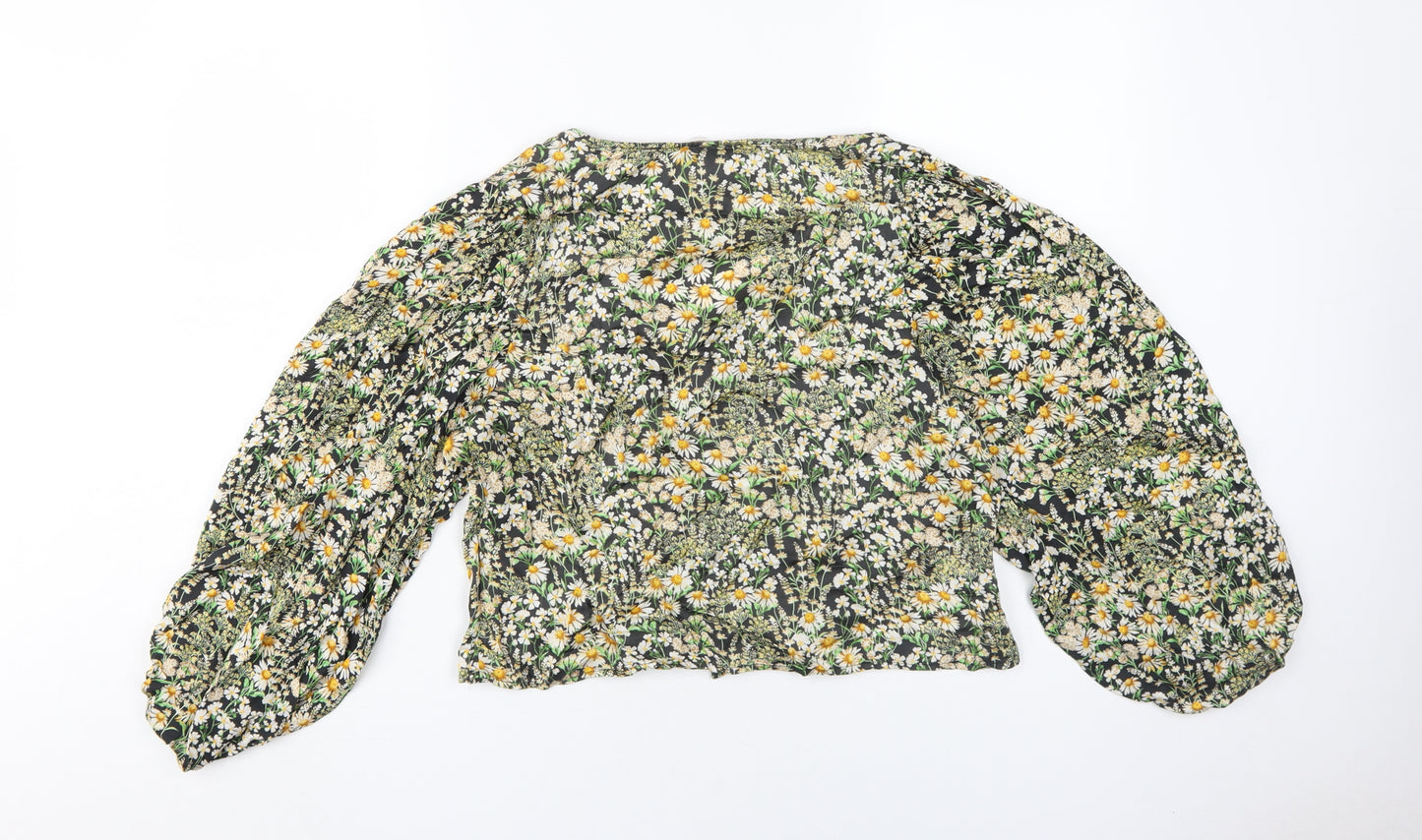 H&M Women's Floral Cropped Blouse, UK L, Viscose
