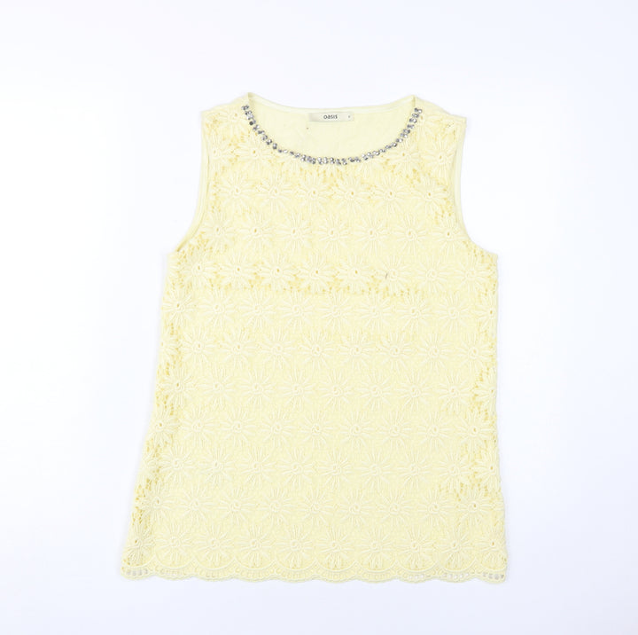 Oasis Women's Yellow Beaded Tank Top Size 8