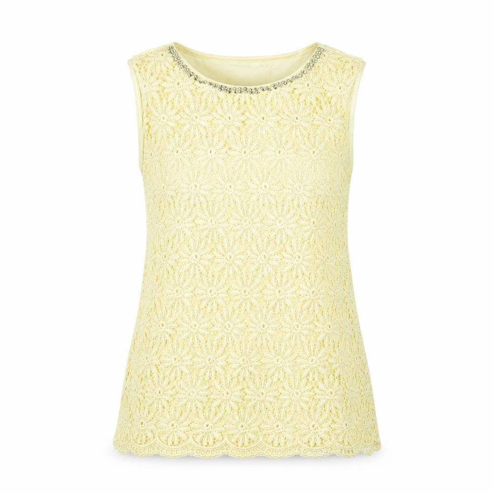 Front view of Oasis Women's Yellow Beaded Tank Top, size 8