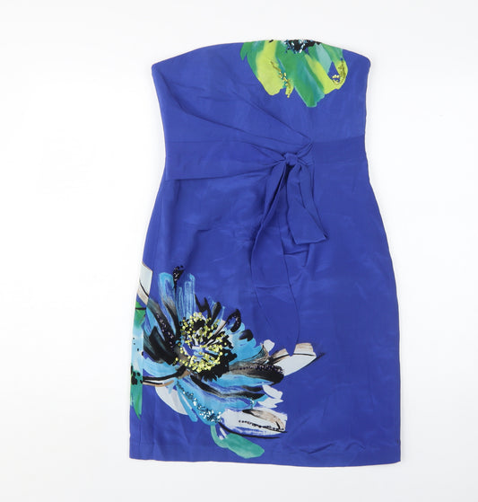 Coast Blue Silk Floral Strapless Sheath Dress 10