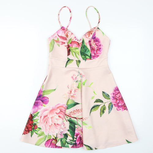 Lipsy Women’s Pink Floral Fit & Flare Dress Size 10