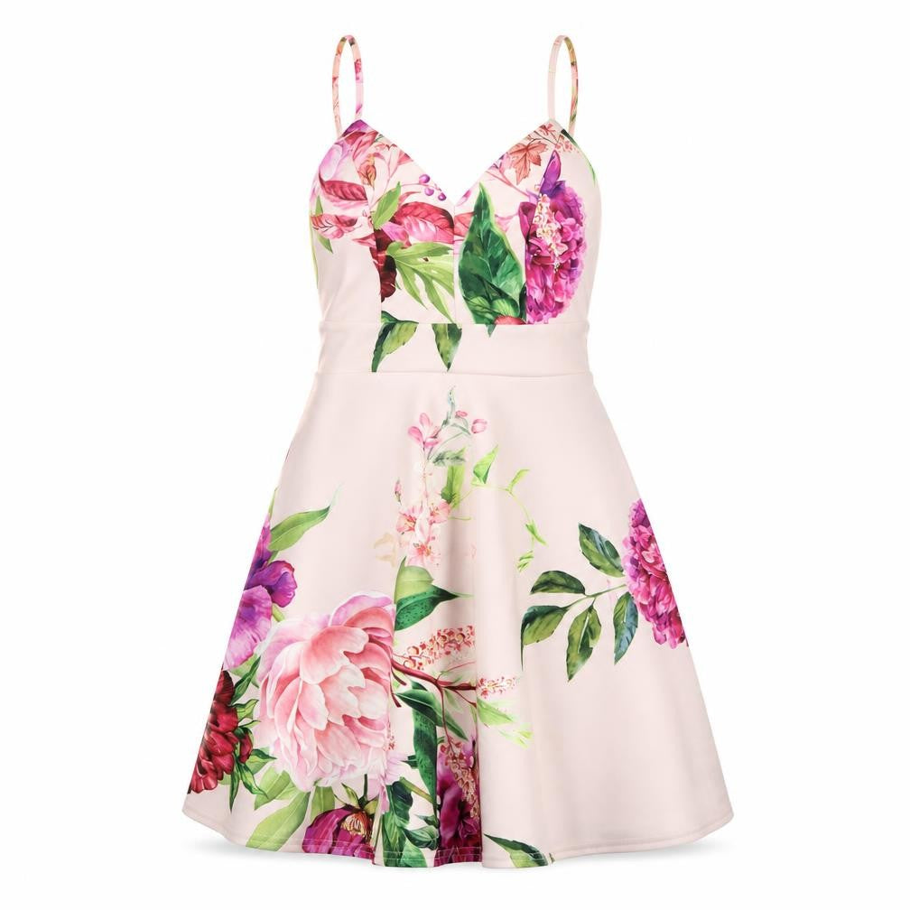 Lipsy Women’s Pink Floral Fit & Flare Dress Size 10