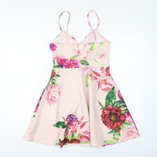 Lipsy Women’s Pink Floral Fit & Flare Dress Size 10
