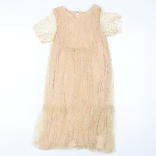 Zara Kids Beige Midi A-Line Party Dress, Age 11-12, Sparkling Delight