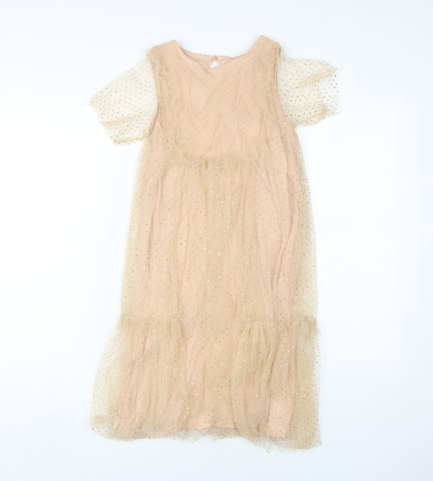 Zara Kids Beige Midi A-Line Party Dress, Age 11-12, Sparkling Delight