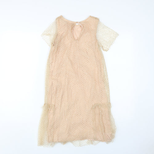 Zara Kids Beige Midi A-Line Party Dress, Age 11-12, Sparkling Delight