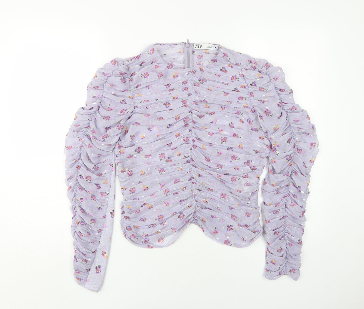 Zara Women's Purple Floral Cropped Blouse, S