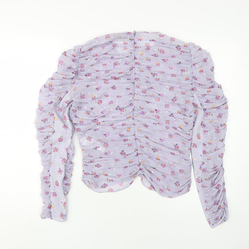 Zara Women's Purple Floral Cropped Blouse, S