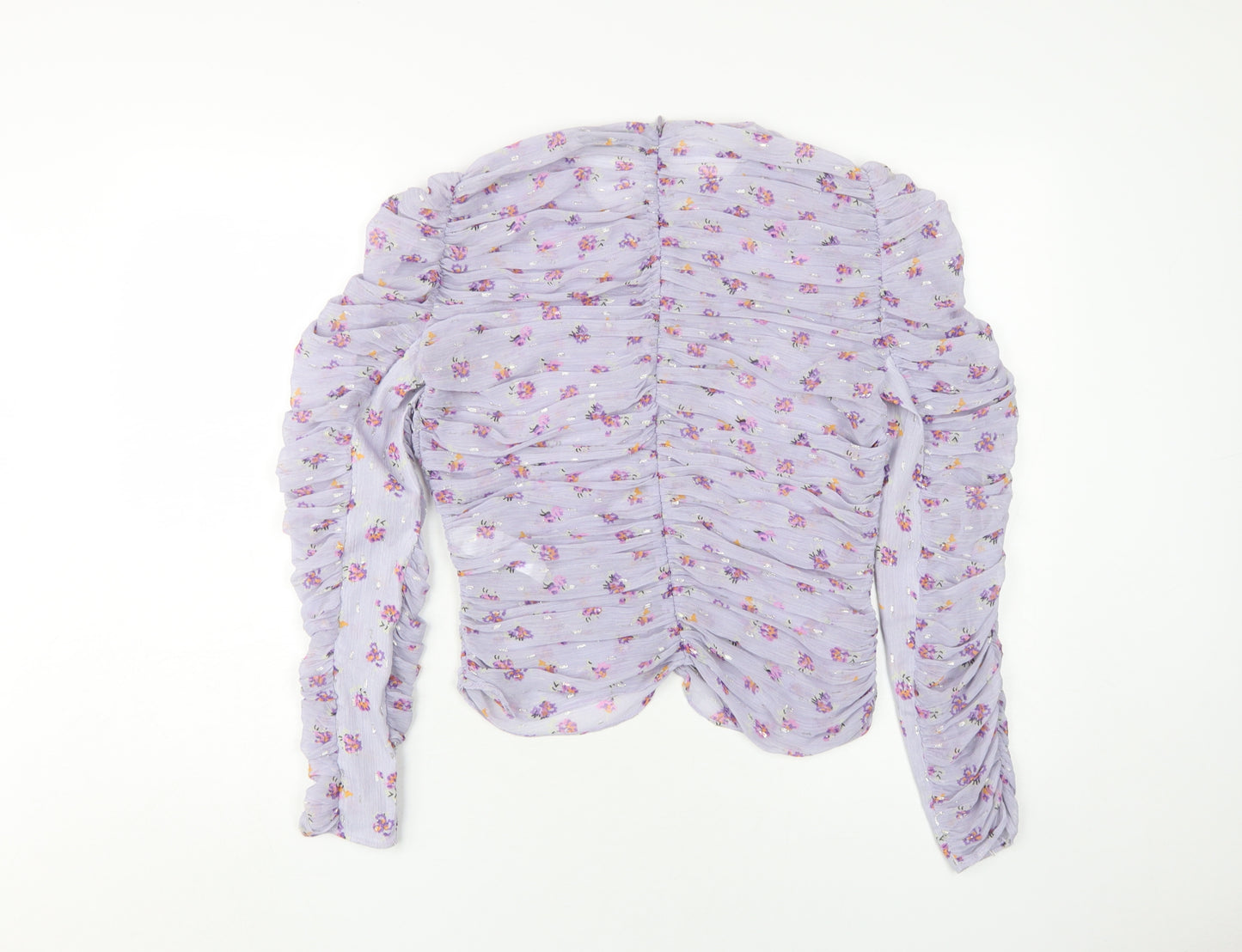 Zara Women's Purple Floral Cropped Blouse, S