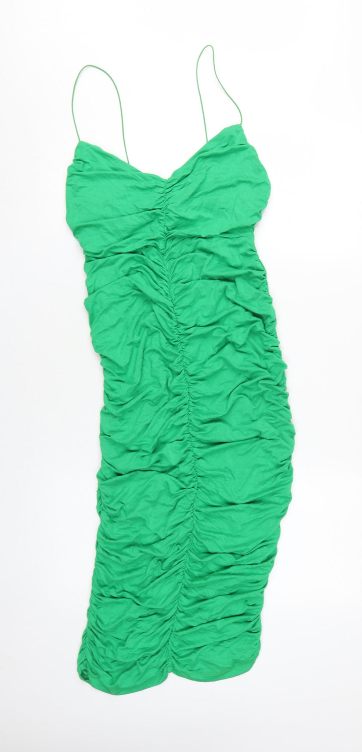 ASOS DESIGN Women's Green Ruched Jersey Dress Size 14