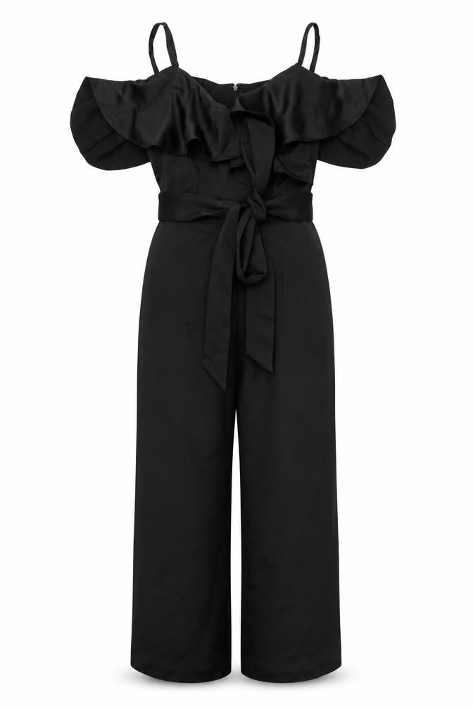 Front view of Very Women's Black Off Shoulder Jumpsuit, size 10