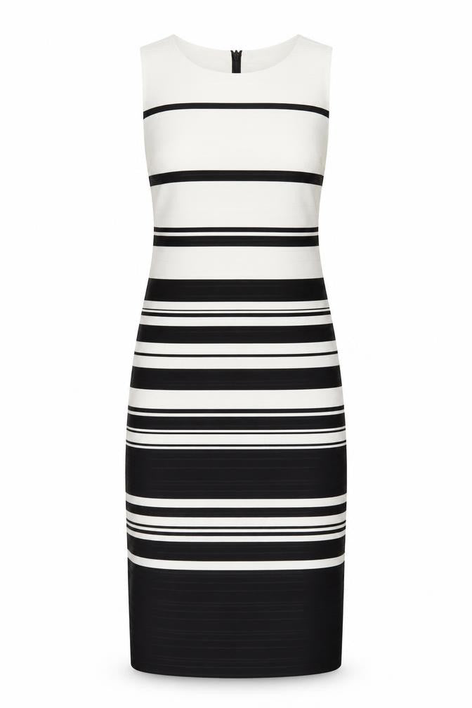 Front view of Next Women's Black Striped Sheath Dress, size 10